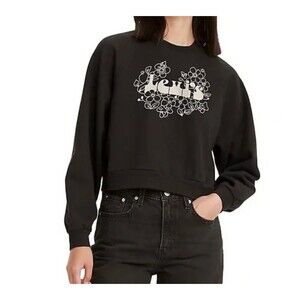 Vintage Levis Sweater Women's Medium Black Cropped Logo Pullover Hippie Boho